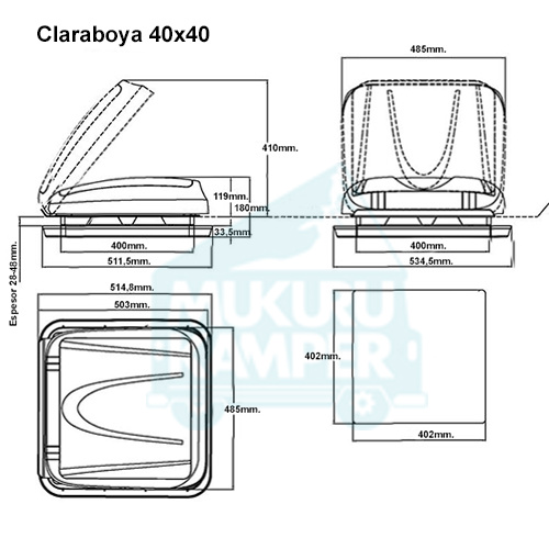 CLARABOYA CON OSCURECEDOR Y MOSQUITERA 40X40